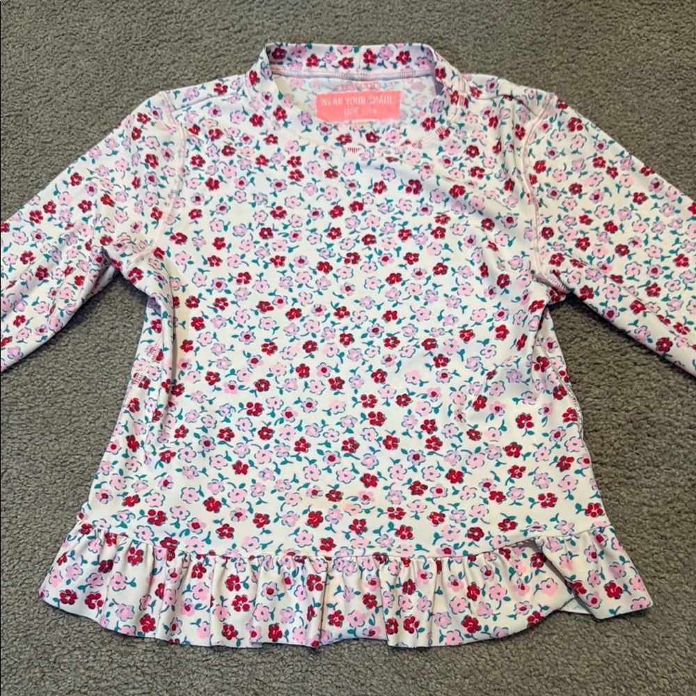 Crewcuts Floral Kids Swim Rashguard - Pink and White